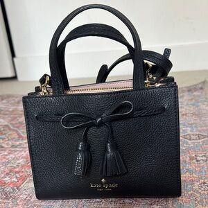 kate spade Black Mini Leather Satchel with Tassel Bow